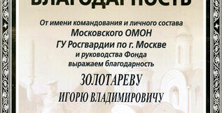 Благодарность Золотареву Игорю Владимировичу